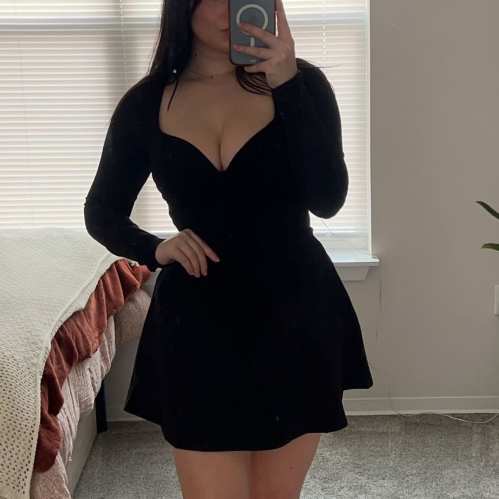 Elegant Black Long Sleeve Mini Dress Fashion Nova